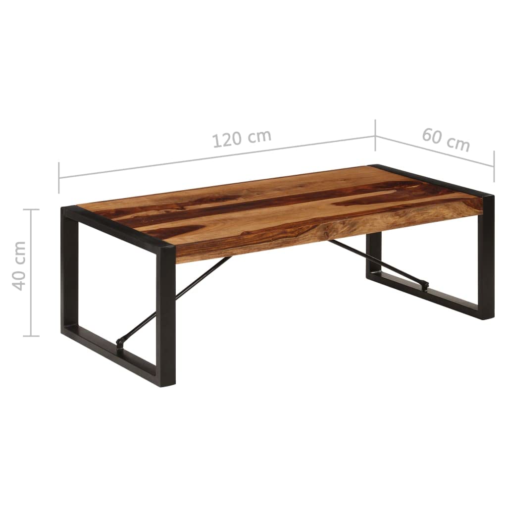 Brown Solid Sheesham Wood Coffee Table with Steel Legs H46627