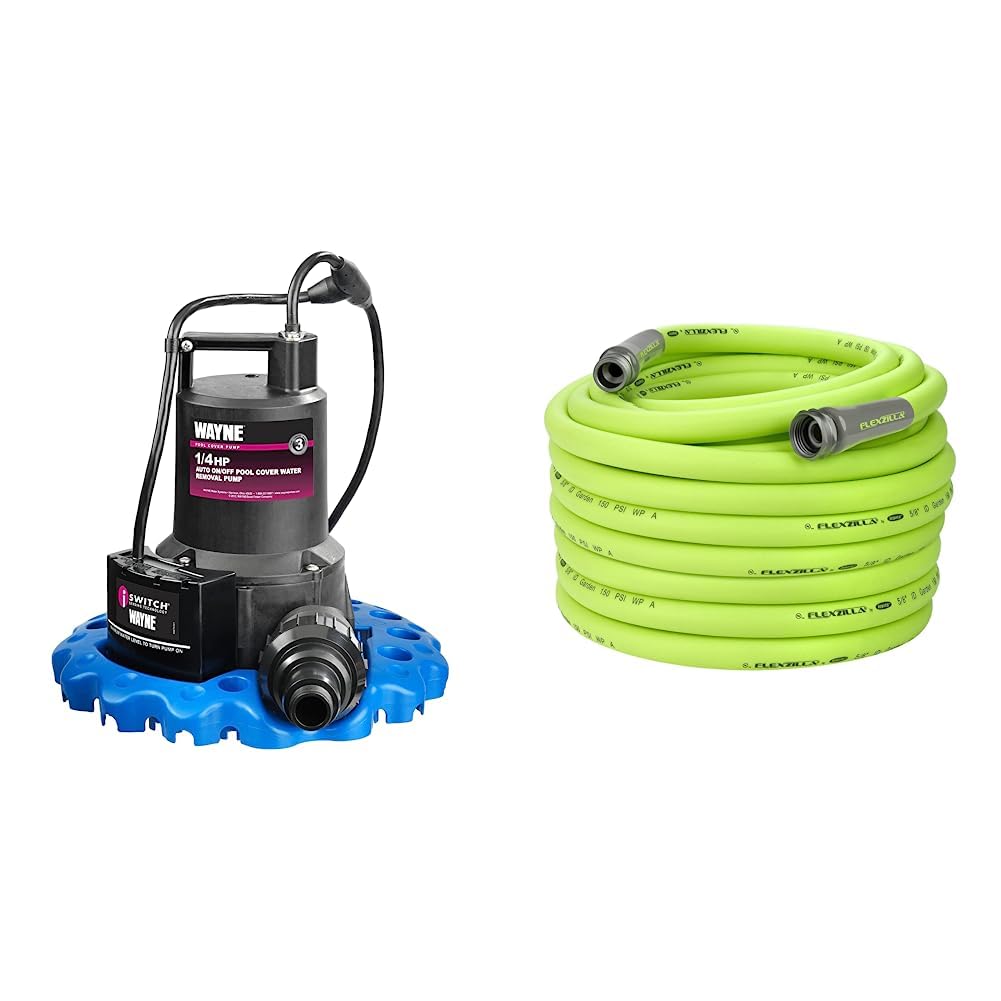 Blue Pool Cover Pump & 5/8 in. x 100 ft. Garden Hose K9883