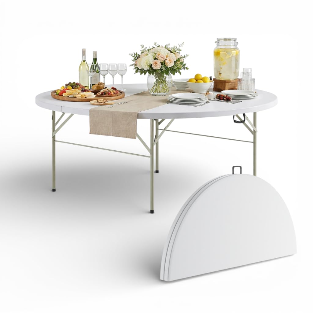 6 Ft Round Bi-Fold Folding Table with 10 Chairs W334694
