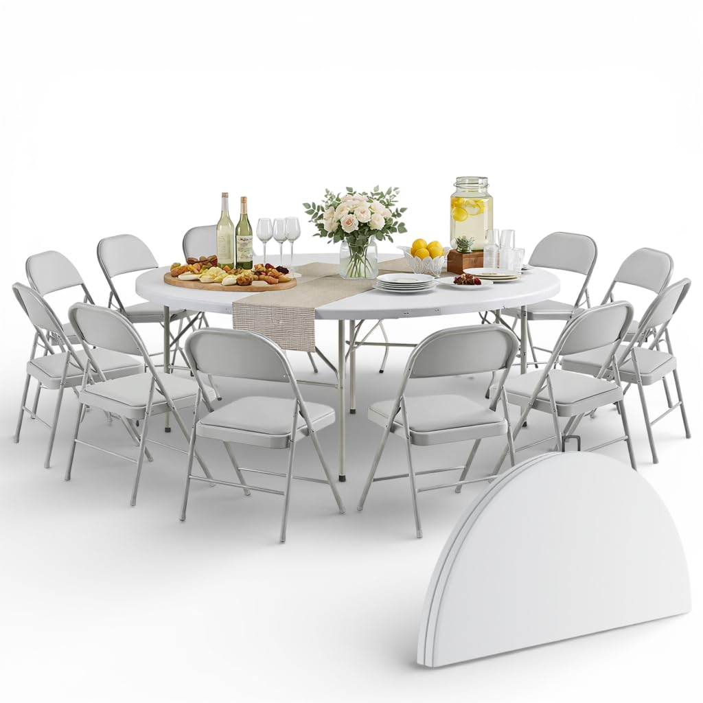 6 Ft Round Bi-Fold Folding Table with 10 Chairs W334694