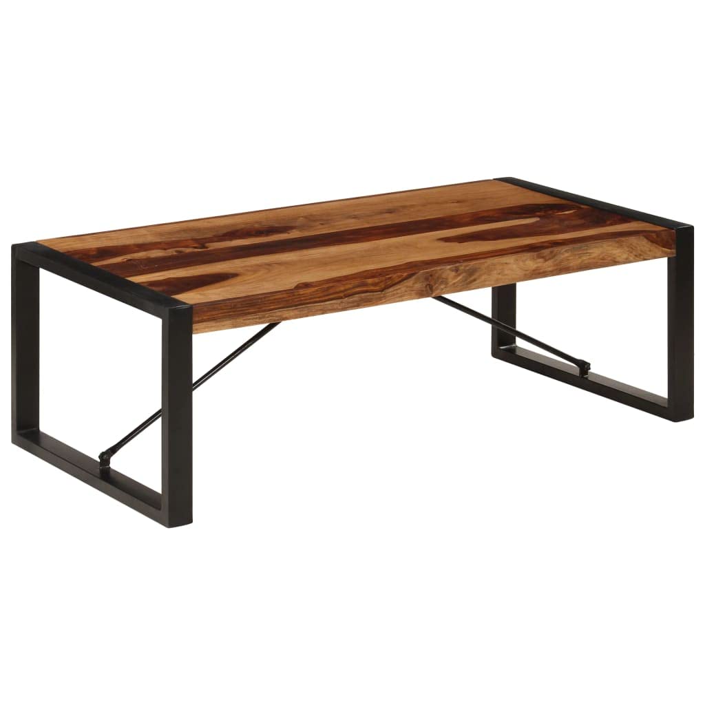 Brown Solid Sheesham Wood Coffee Table with Steel Legs H46627