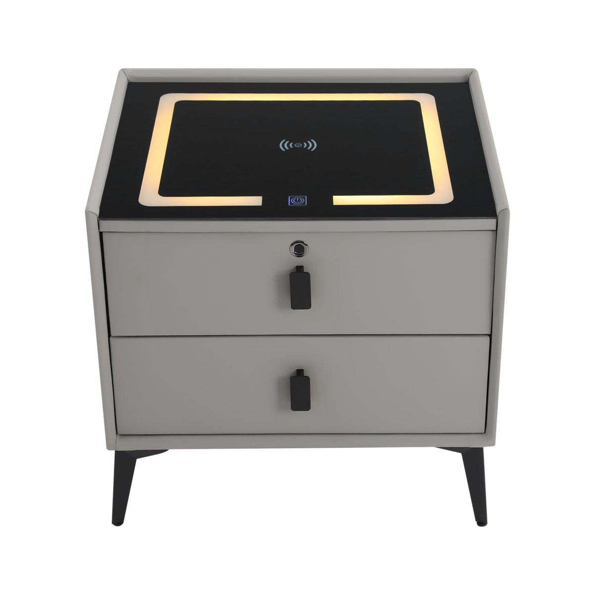 Light Gray 2 Drawer LED Nightstand with Wireless Charging A834