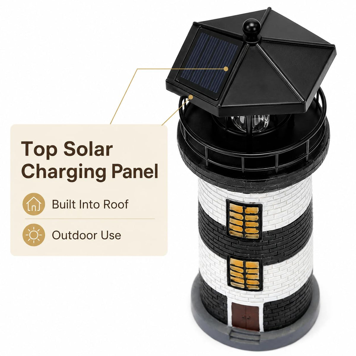 Solar Lighthouse Garden Light, Resin Outdoor Lighthouse Ornament with Rotating LED Beacon Q854318