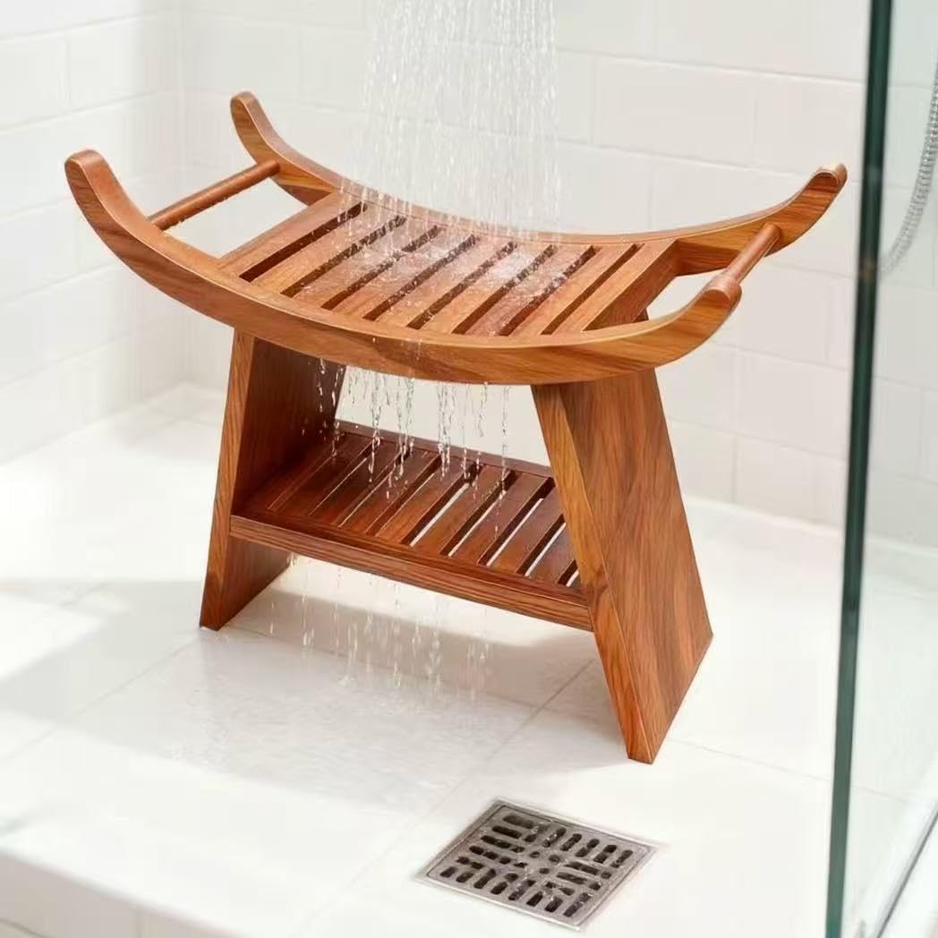 Teak Shower Bench with Storage Shelf R685