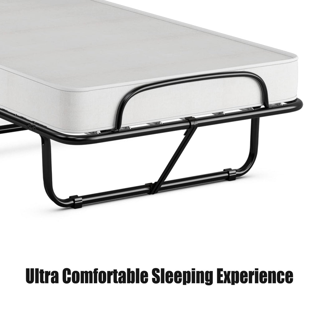 Folding Bed with Memory Foam Mattress and Metal Frame on Wheels F324091