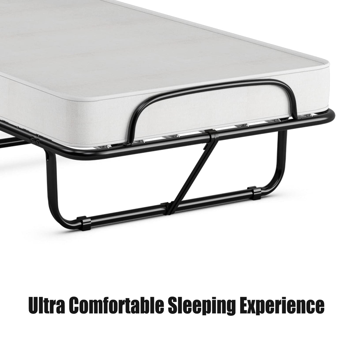 Folding Bed with Memory Foam Mattress and Metal Frame on Wheels F324091