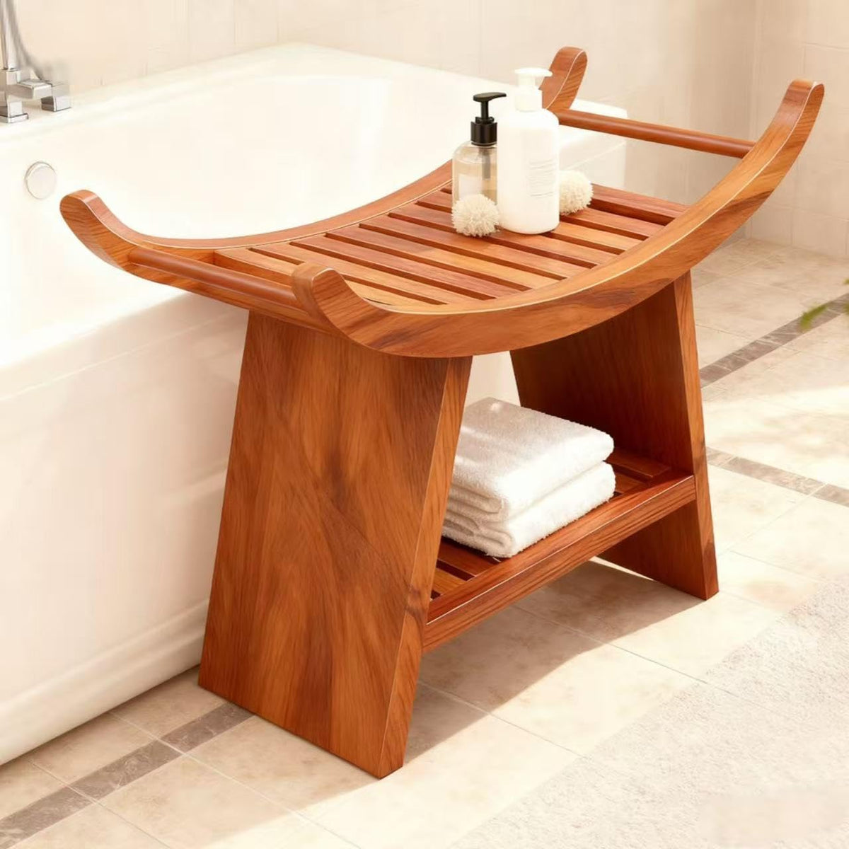 Teak Shower Bench with Storage Shelf R685