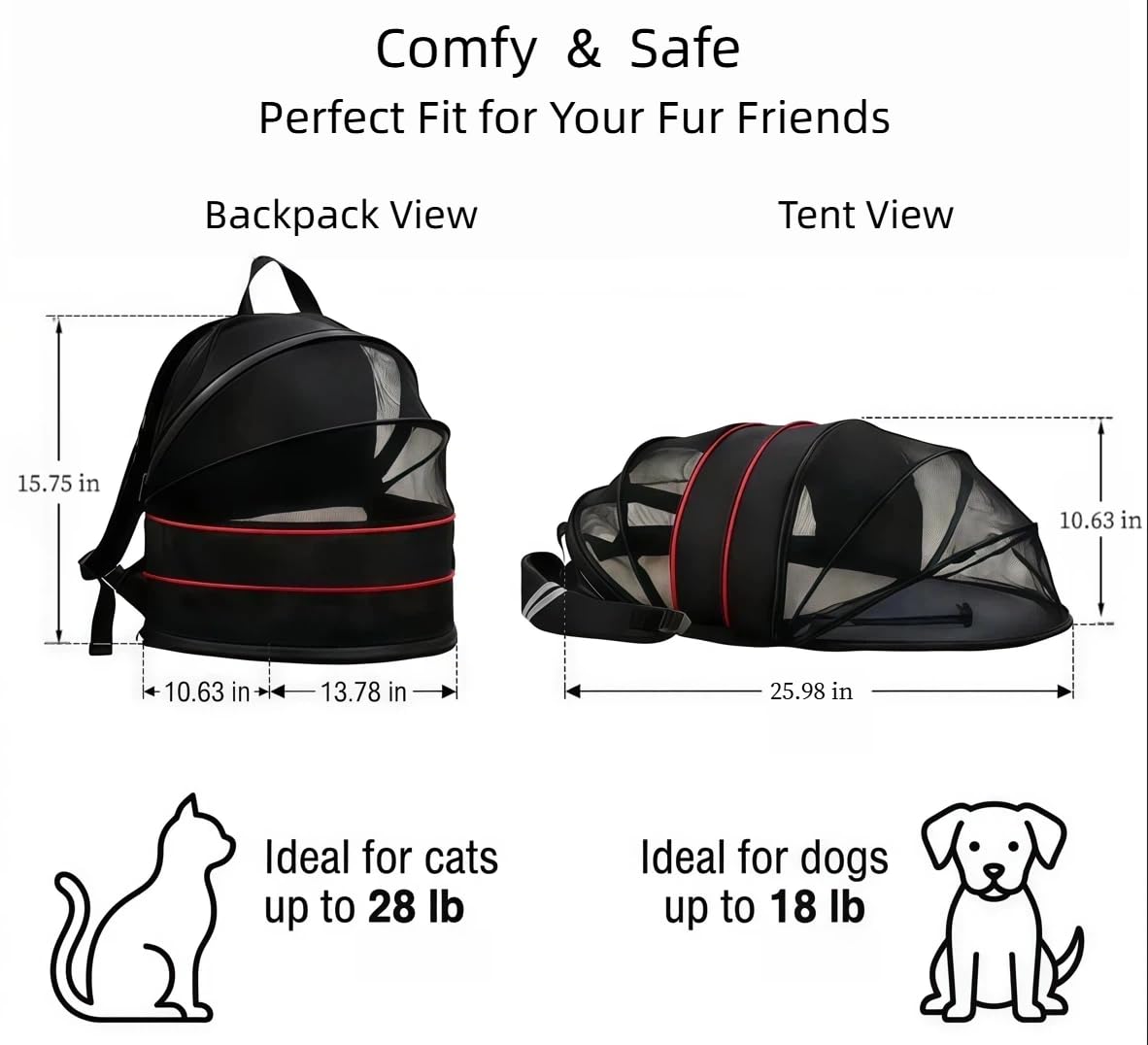 Expandable Dog Backpack Carrier with Breathable Front Opening-Black N6426