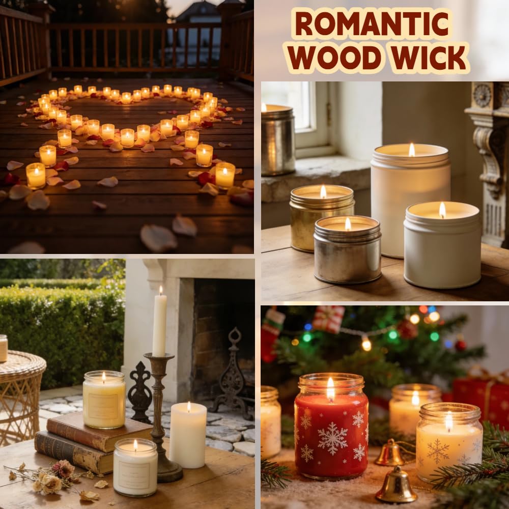 100-Pack Natural Wooden Candle Wicks with Metal Clips X650472