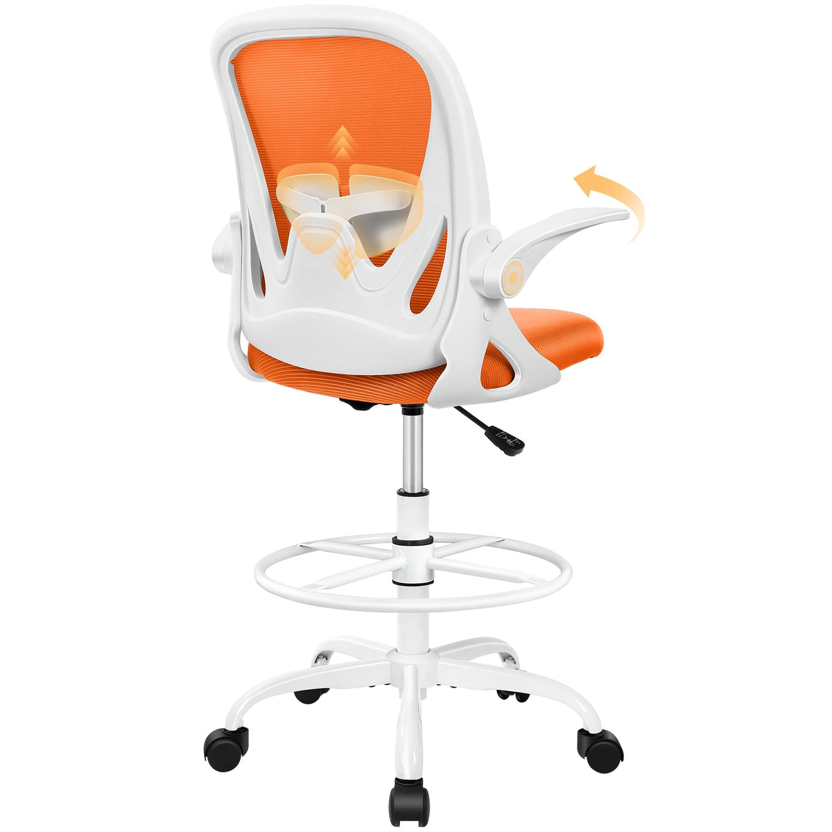 Tall Ergonomic Drafting Chair with Flip-up Armrests and Footrest Ring A5908