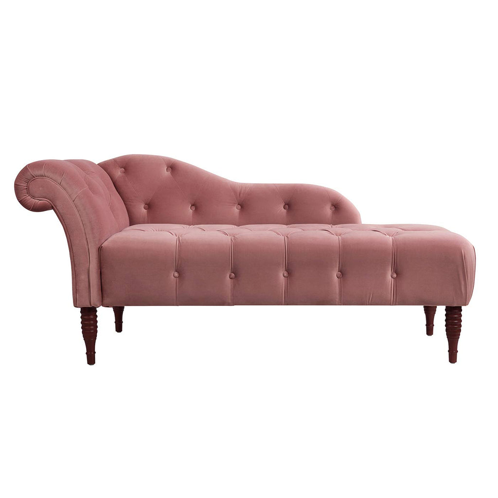 Ash Rose Pink Velvet Tufted Roll Arm Chaise Lounge E623