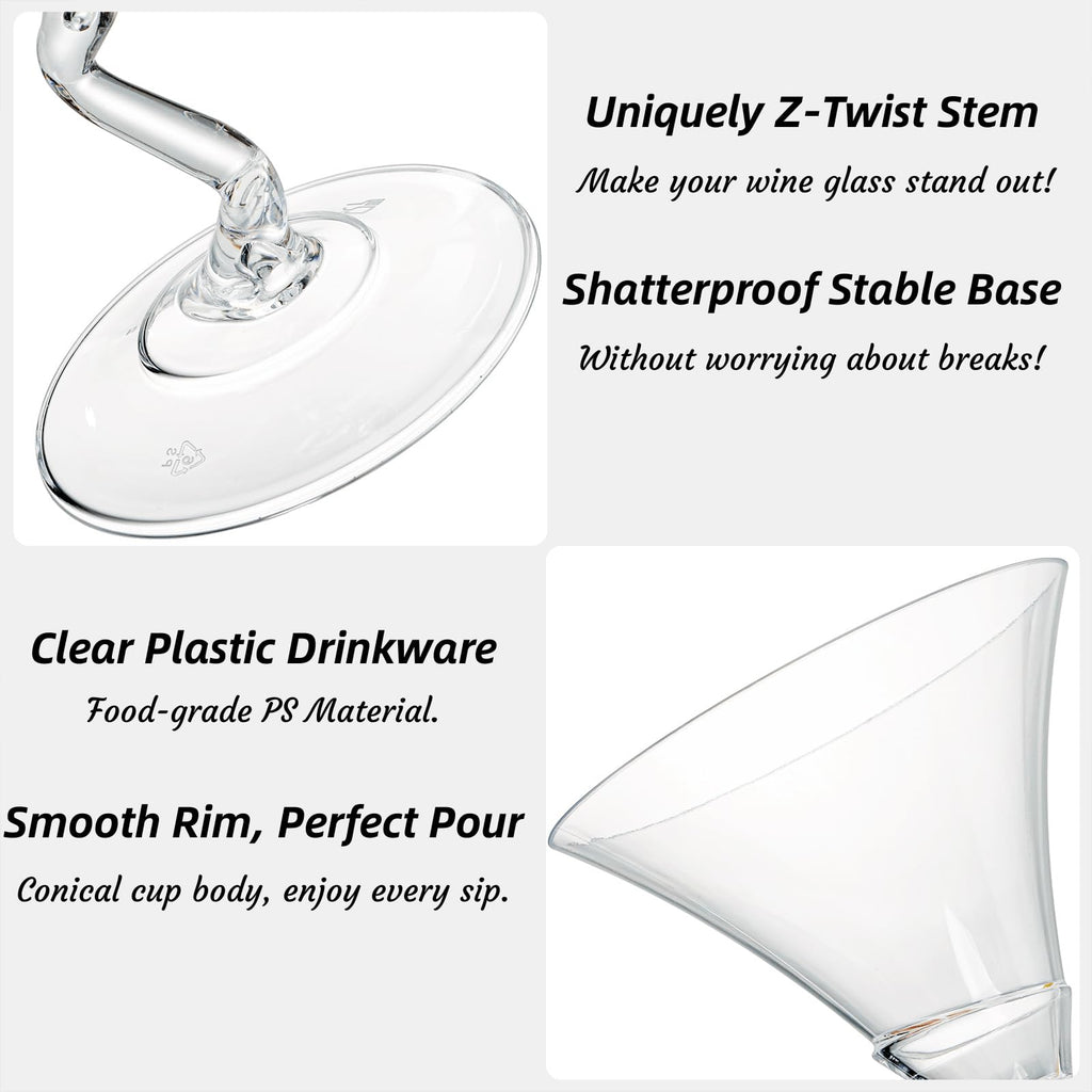 18 Pack 5 Oz Plastic Martini Glasses with Twisted Stem C89840