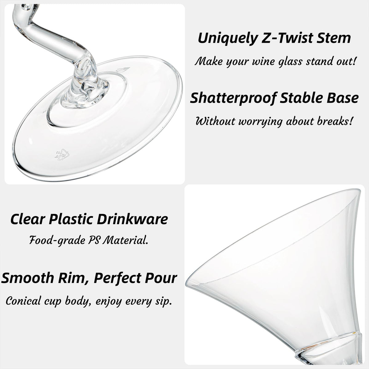 18 Pack 5 Oz Plastic Martini Glasses with Twisted Stem C89840