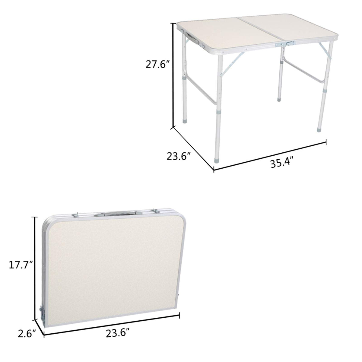 Folding Portable Camping Table 3 FT Aluminum White M27234