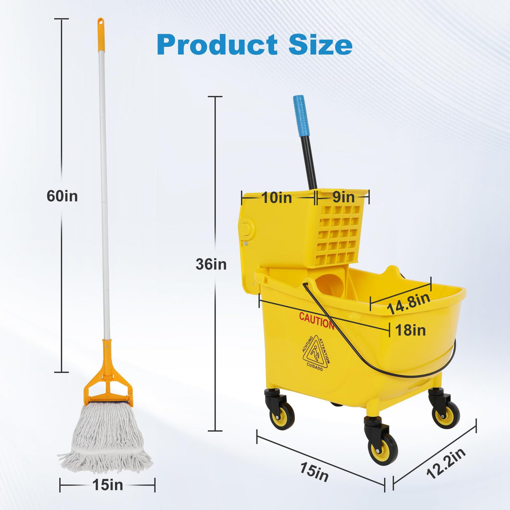 35 Qt Mop Bucket with Side Press Wringer on Wheels E50786