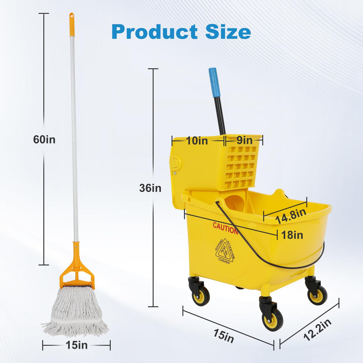 35 Qt Mop Bucket with Side Press Wringer on Wheels E50786