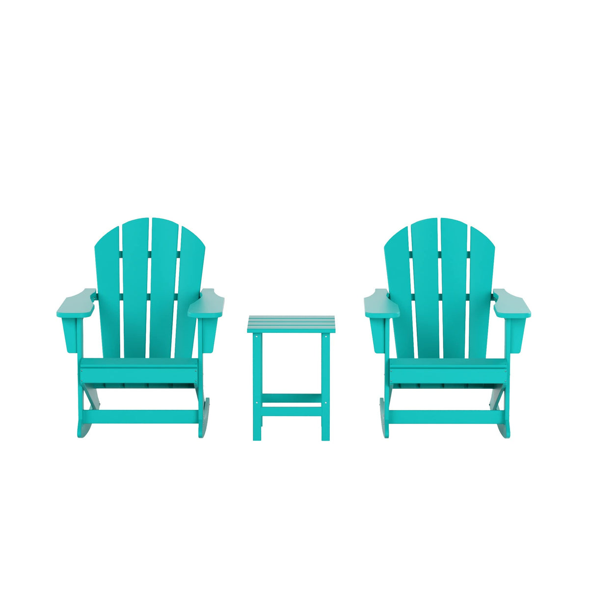 HDPE Turquoise Poly Adirondack Rocking Chair 3-Piece Set with Side Table R104915