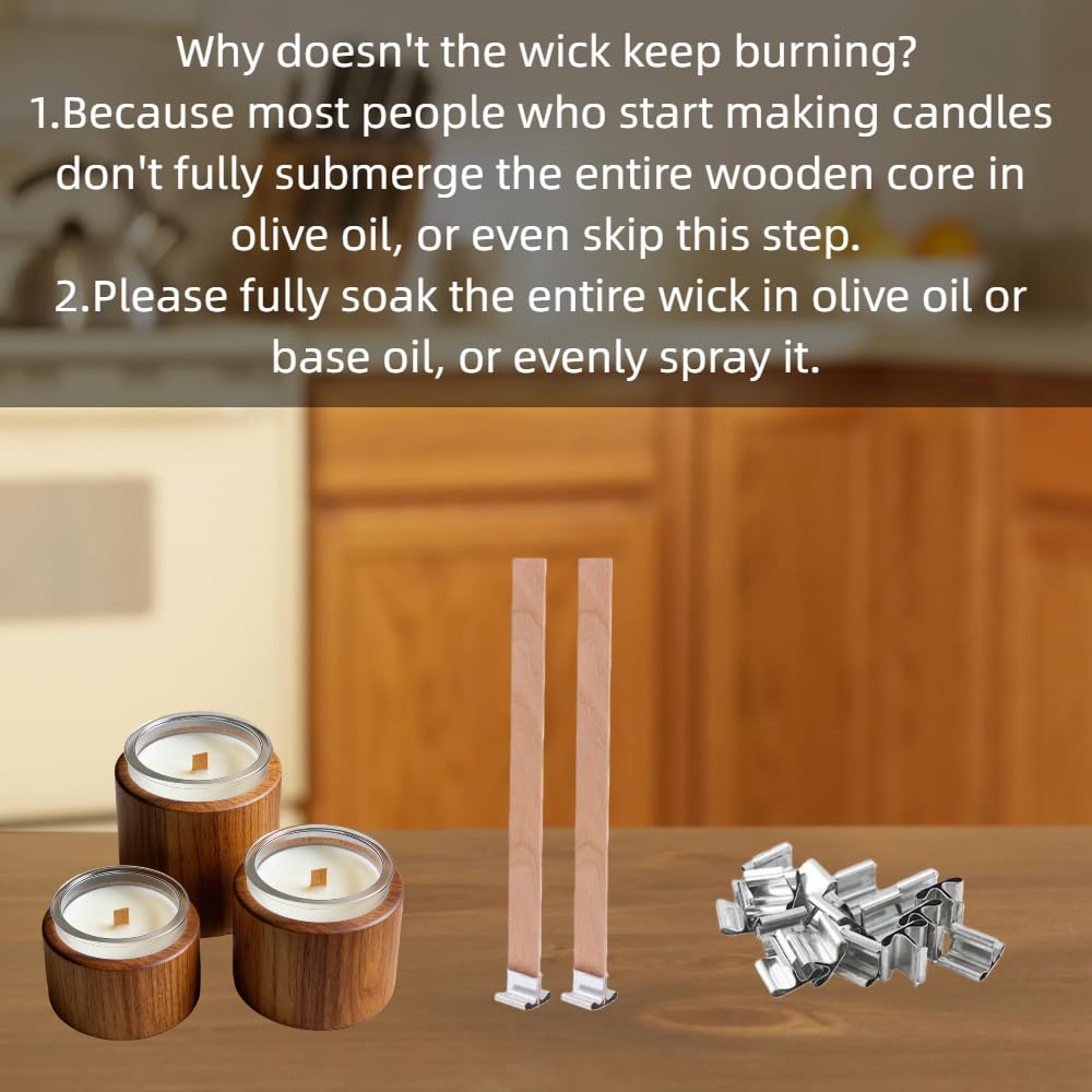 100-Pack Natural Wooden Candle Wicks with Metal Clips X650472