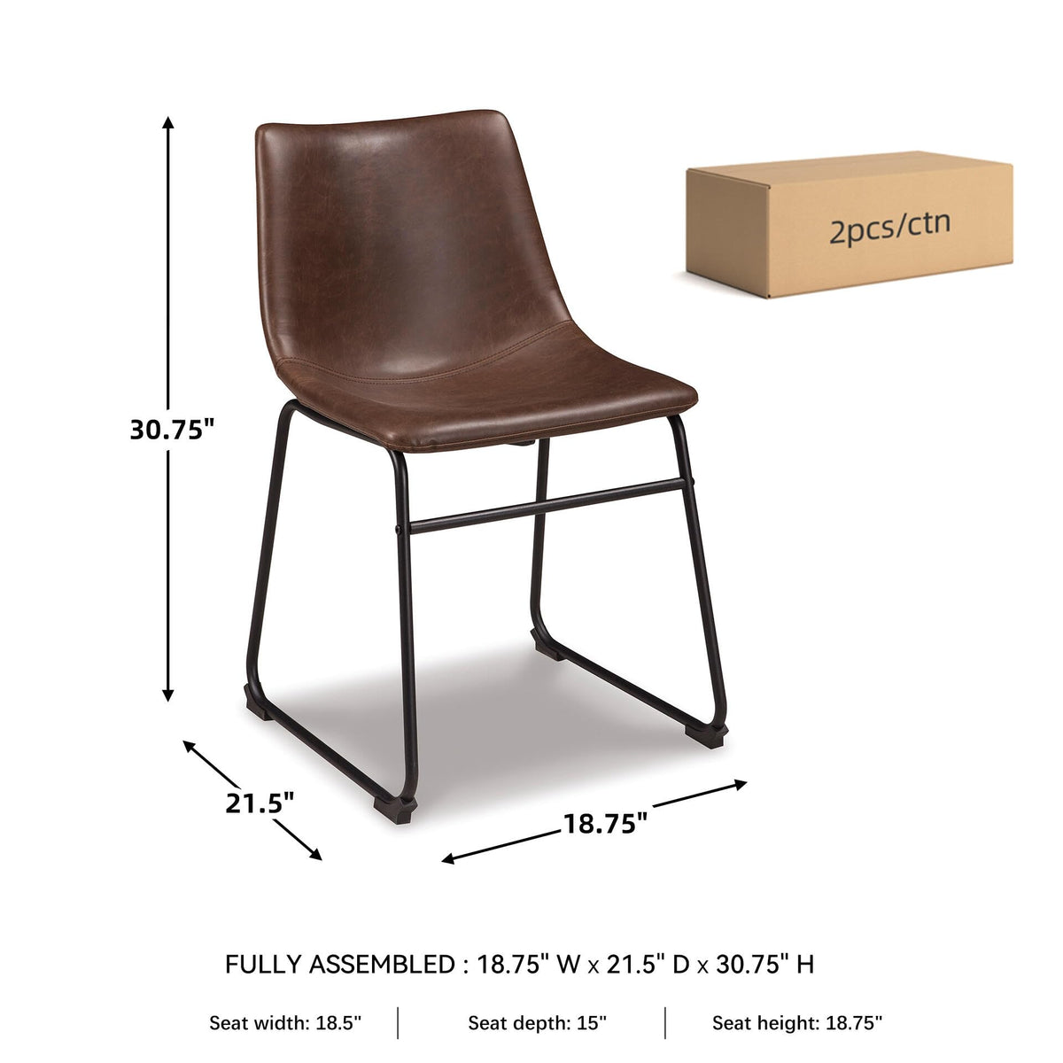 Mid-Century Dining Chair Set of 2 Brown V97458