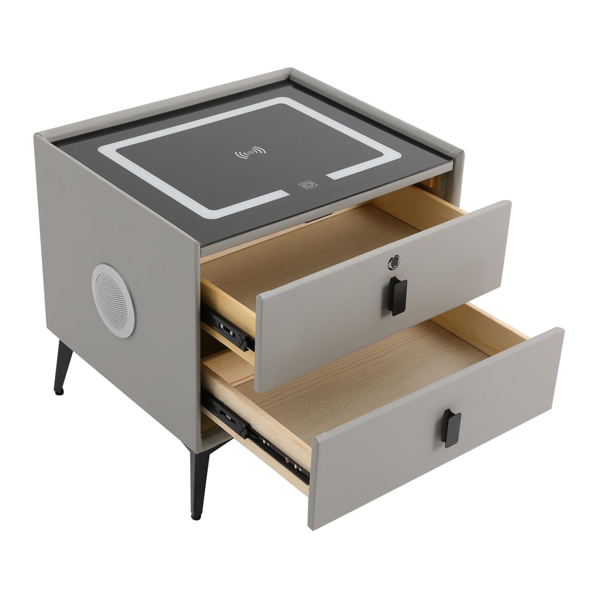 Light Gray 2 Drawer LED Nightstand with Wireless Charging A834
