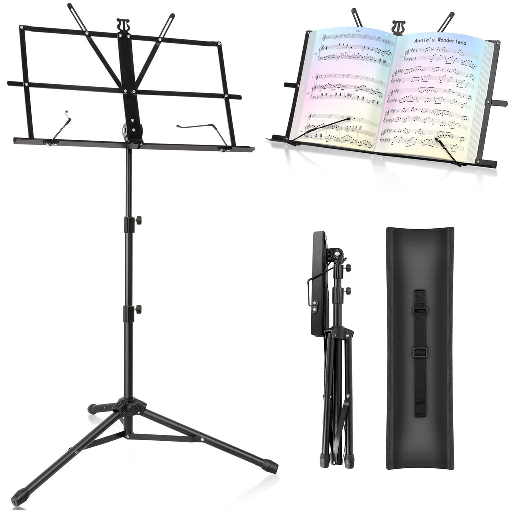 Black Adjustable Metal Music Stand with Carrying Bag C21200