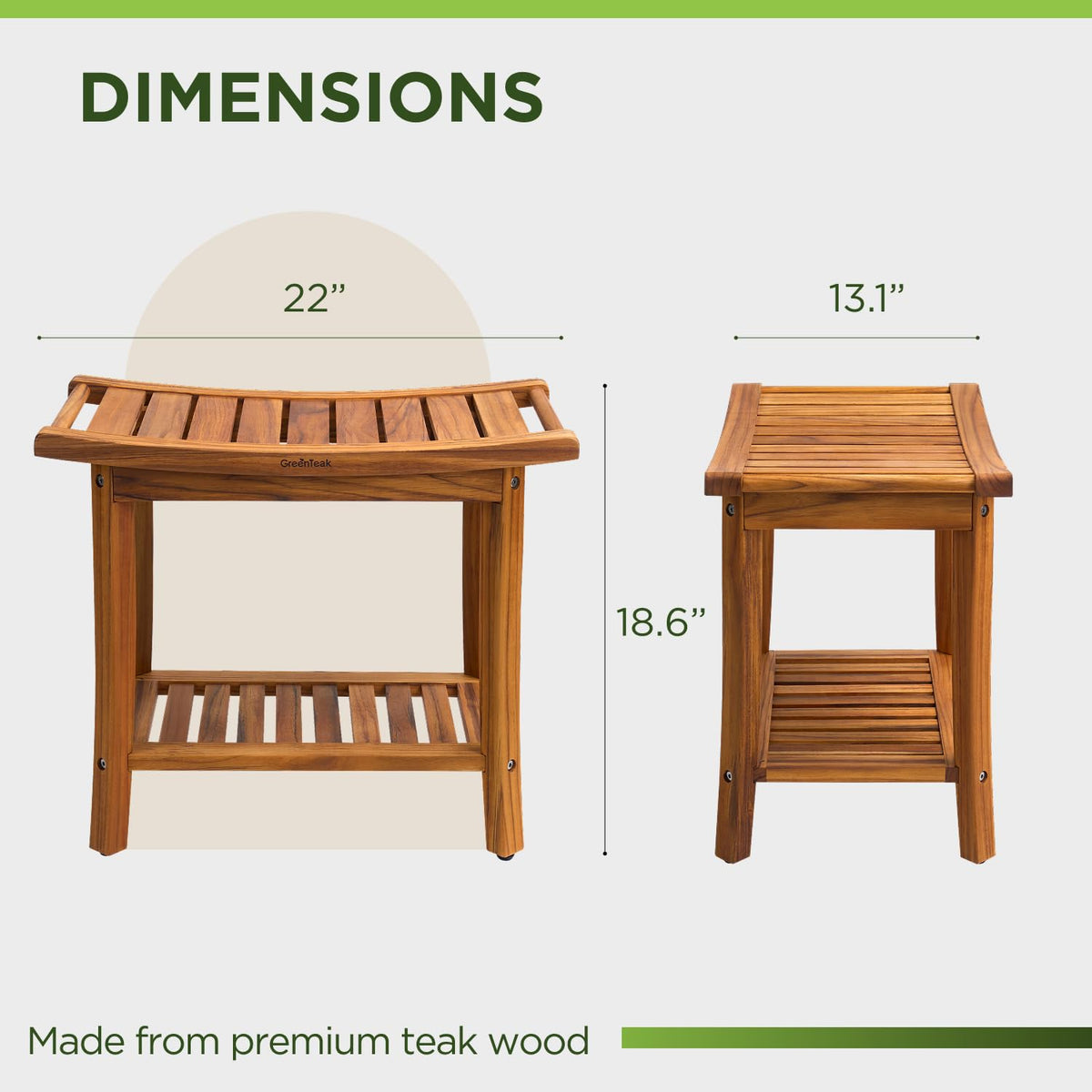 22" Teak Wood Shower Bench with Shelf & Handles W109