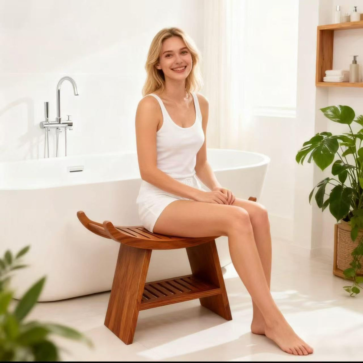 Teak Shower Bench with Storage Shelf R685