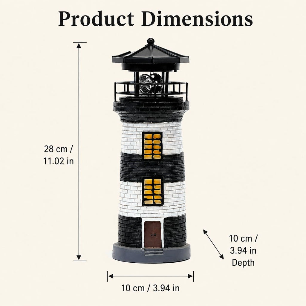 Solar Lighthouse Garden Light, Resin Outdoor Lighthouse Ornament with Rotating LED Beacon Q854318