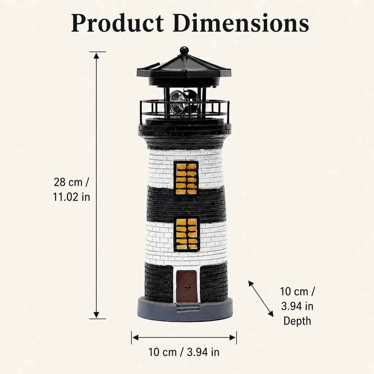 Solar Lighthouse Garden Light, Resin Outdoor Lighthouse Ornament with Rotating LED Beacon Q854318