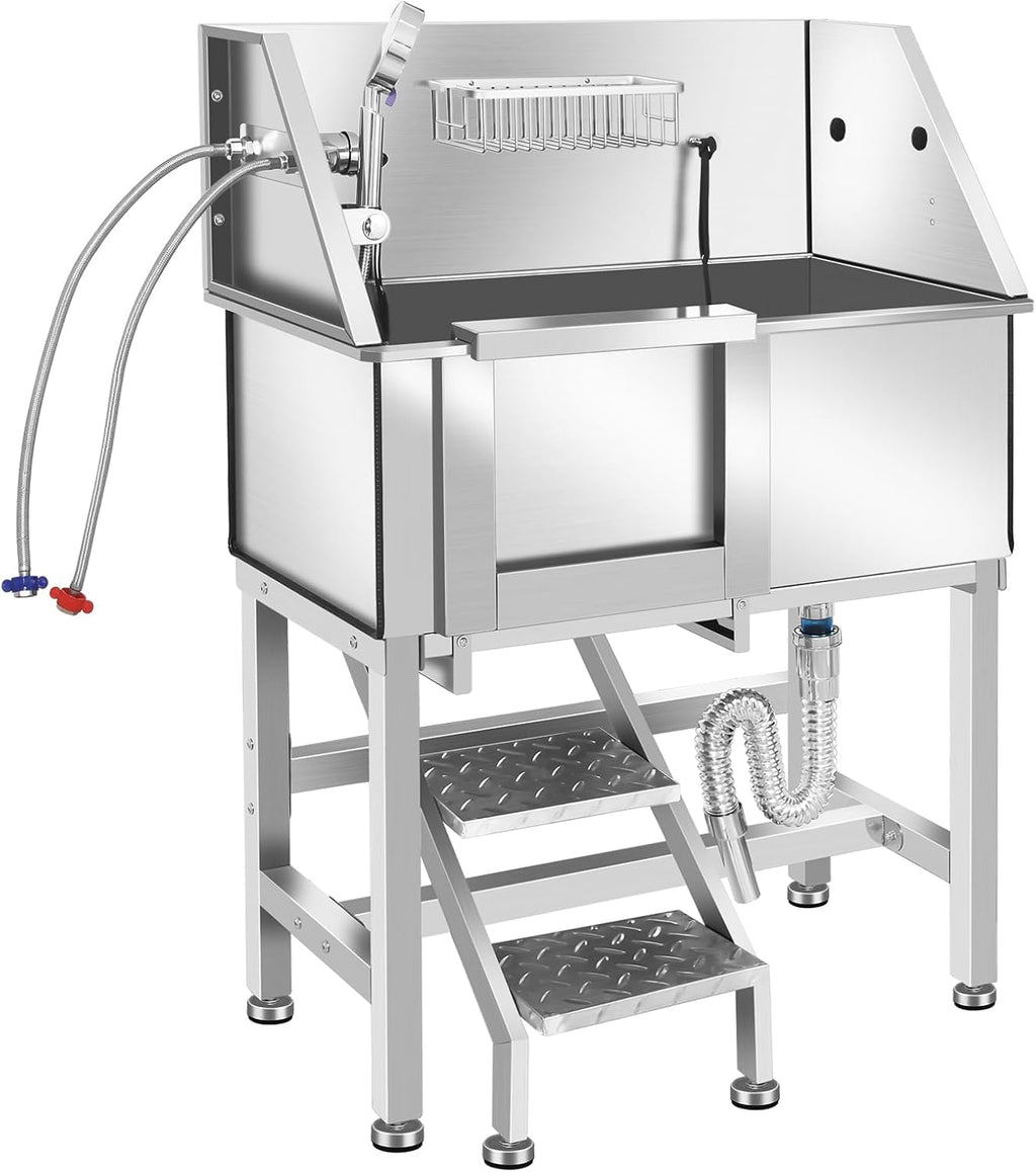 34" Stainless Steel Dog Grooming Tub with Stairs Q1159
