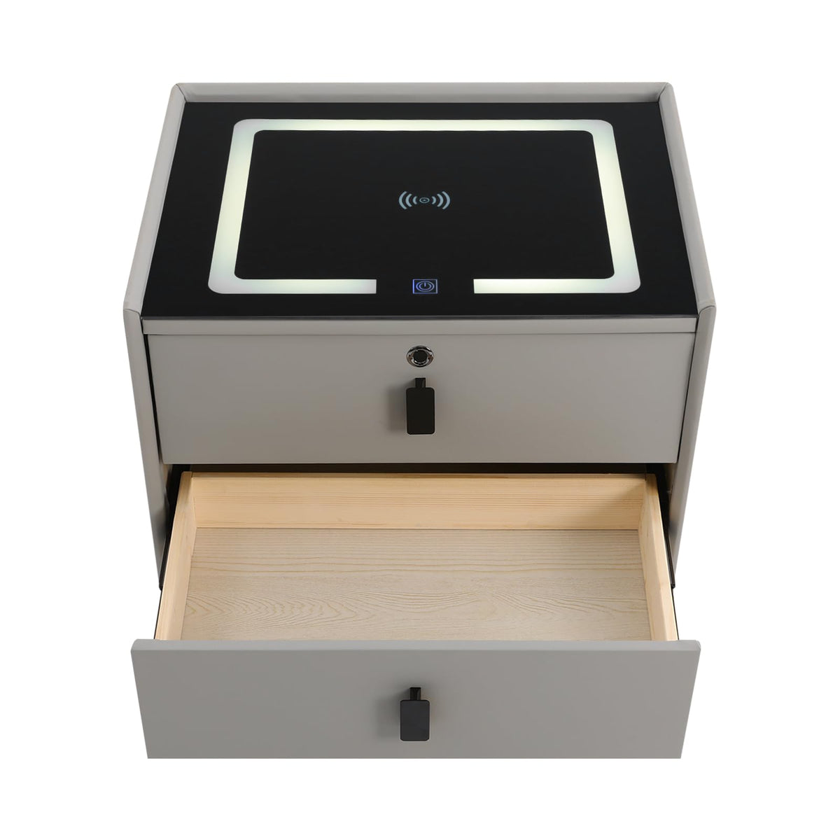 Light Gray 2 Drawer LED Nightstand with Wireless Charging A834