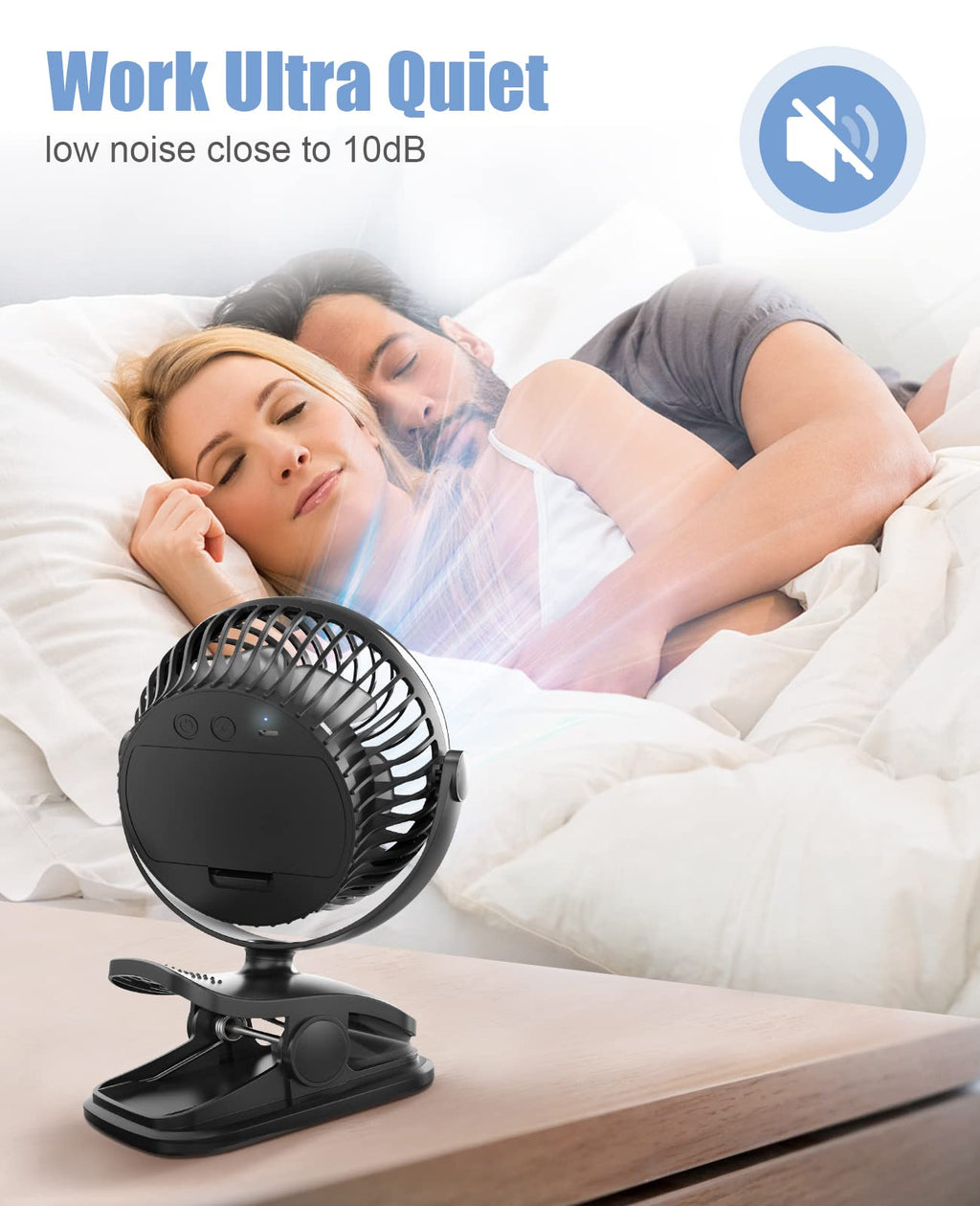 Battery Operated Clip on Fan, USB Powered Portable Desk Fan 4 Speeds P1725