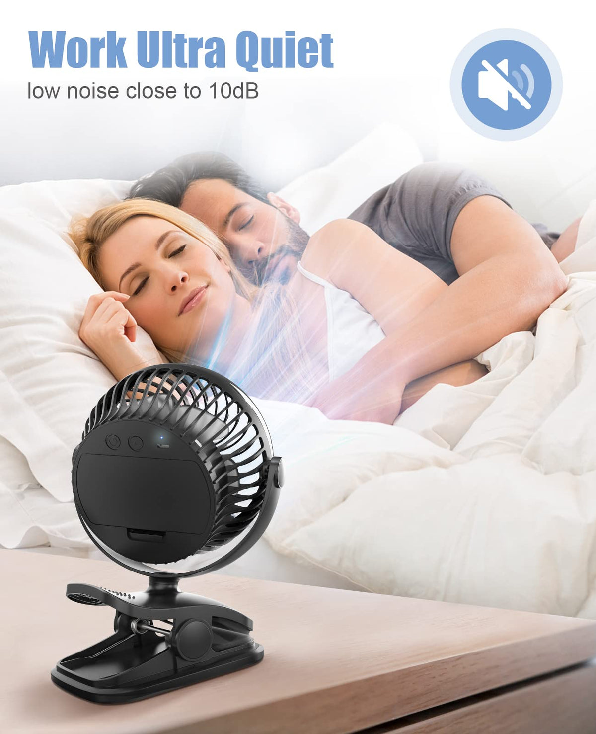 Battery Operated Clip on Fan, USB Powered Portable Desk Fan 4 Speeds P1725