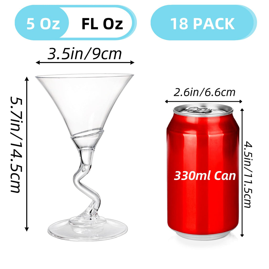18 Pack 5 Oz Plastic Martini Glasses with Twisted Stem C89840