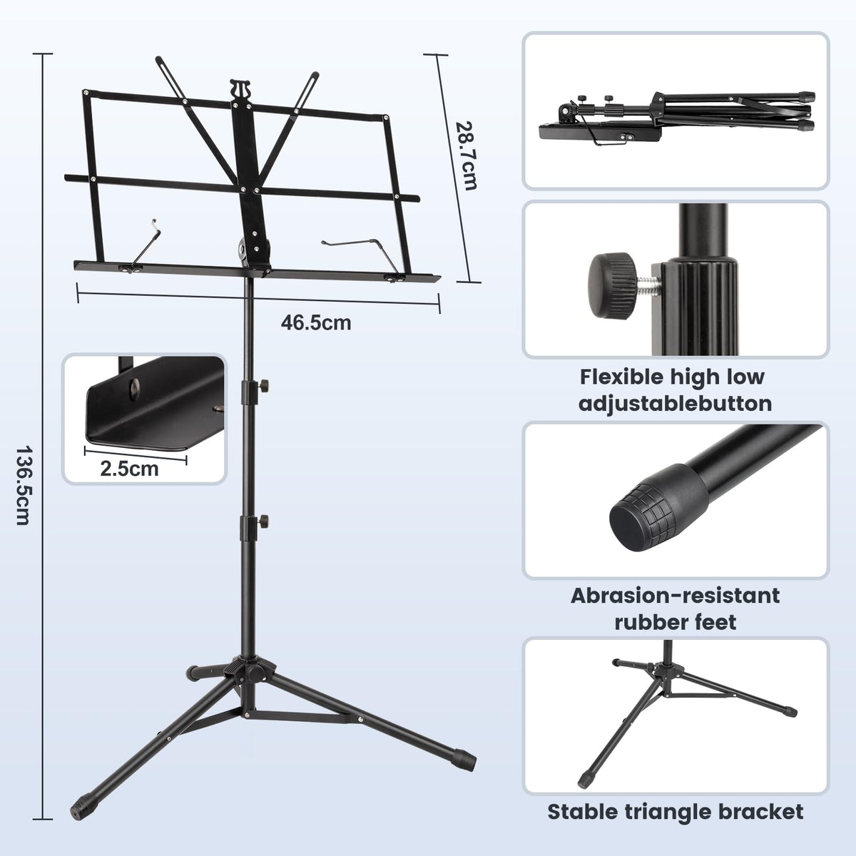 Black Adjustable Metal Music Stand with Carrying Bag C21200