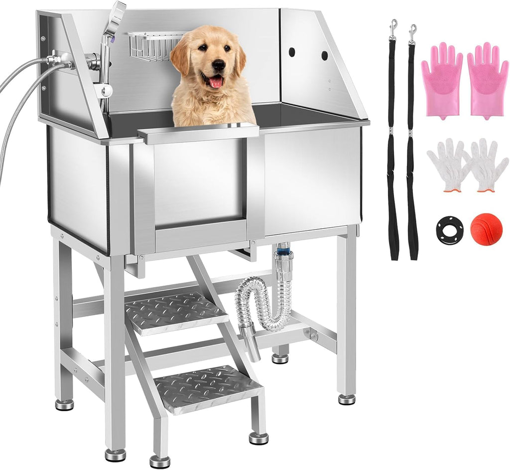 34" Stainless Steel Dog Grooming Tub with Stairs Q1159