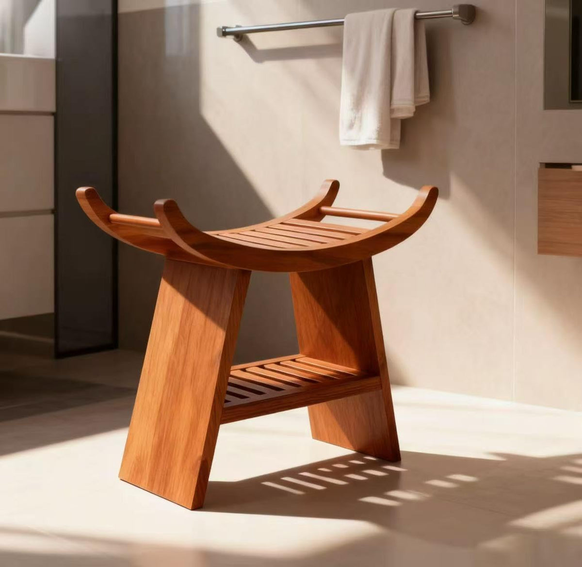 Teak Shower Bench with Storage Shelf R685