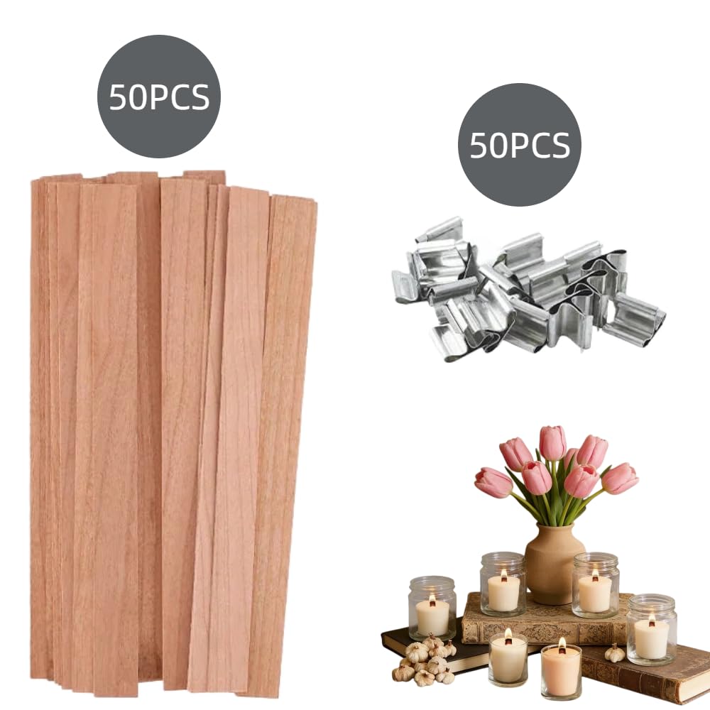 100-Pack Natural Wooden Candle Wicks with Metal Clips X650472