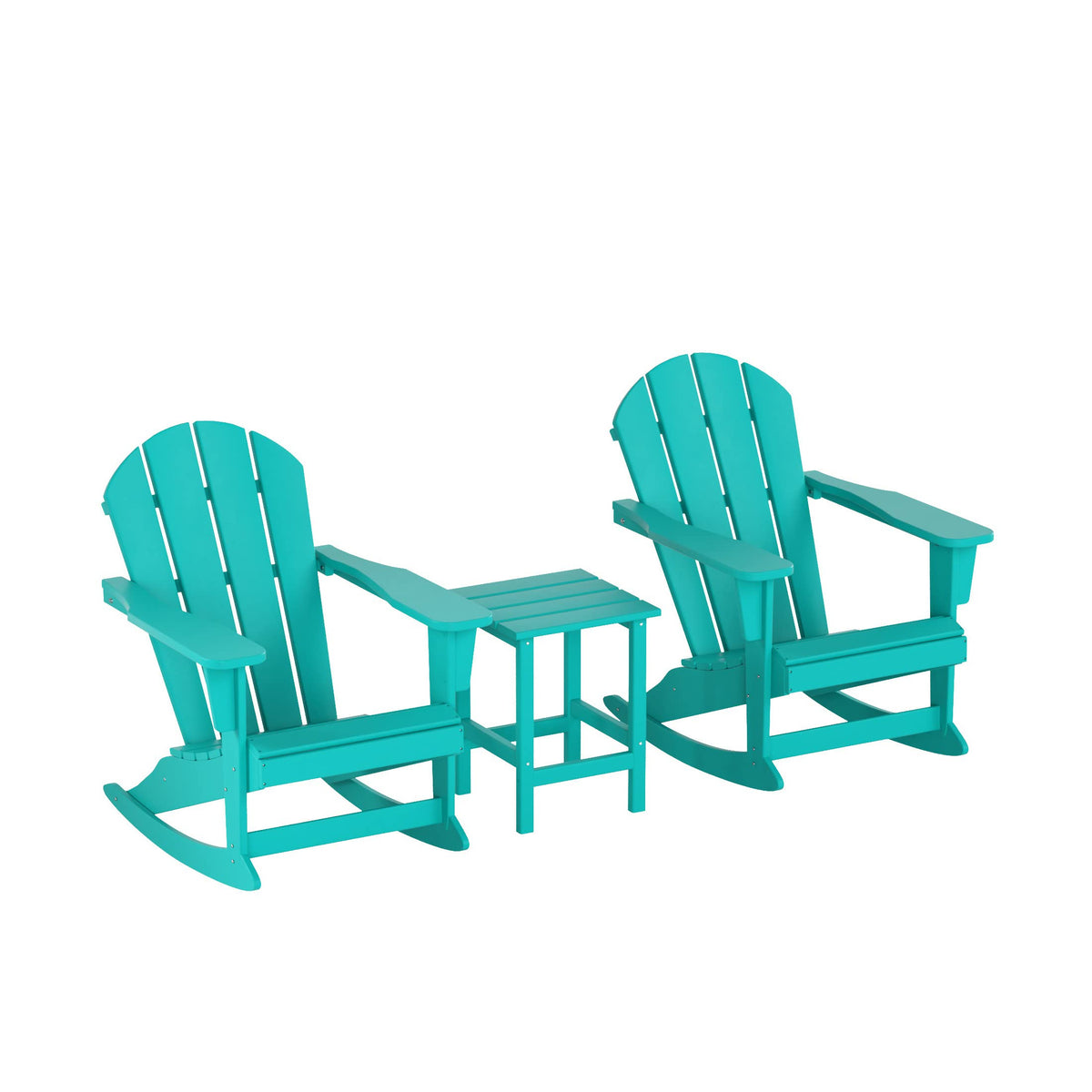 HDPE Turquoise Poly Adirondack Rocking Chair 3-Piece Set with Side Table R104915