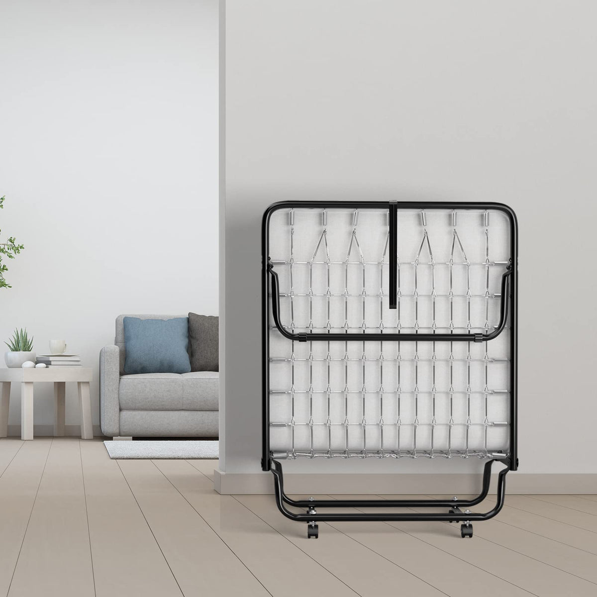Folding Bed with Memory Foam Mattress and Metal Frame on Wheels F324091