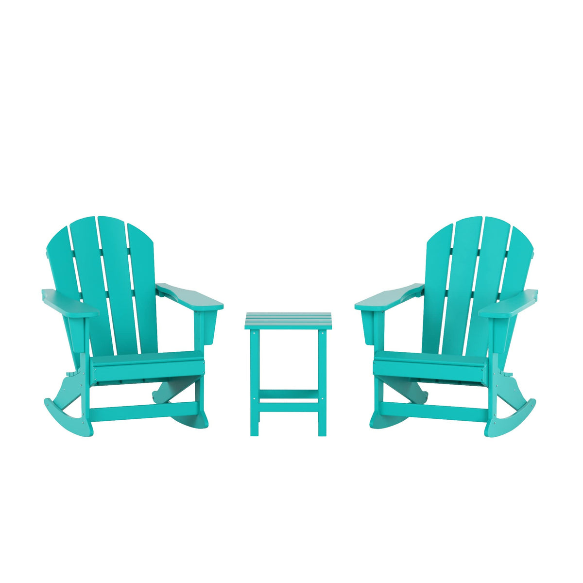 HDPE Turquoise Poly Adirondack Rocking Chair 3-Piece Set with Side Table R104915