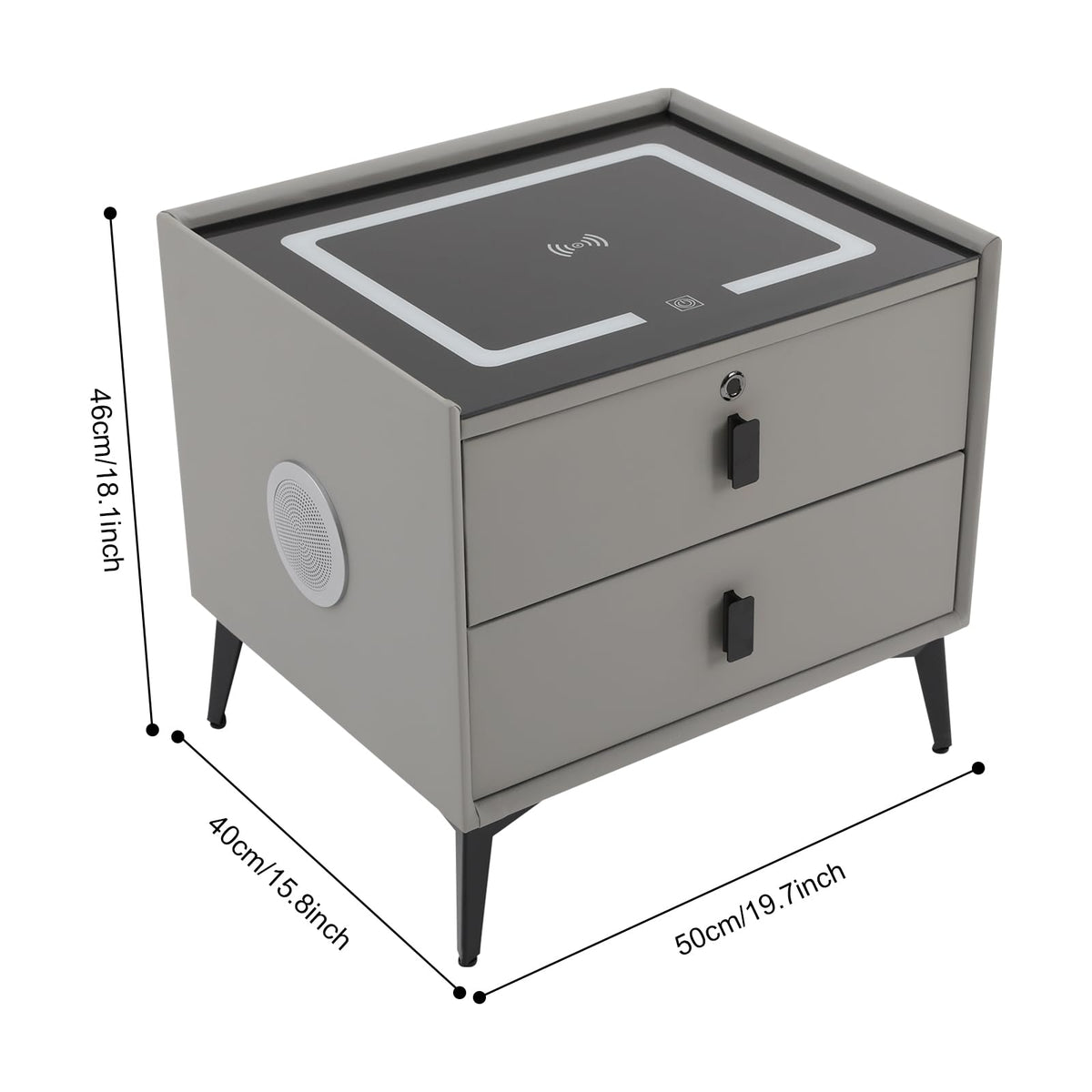 Light Gray 2 Drawer LED Nightstand with Wireless Charging A834