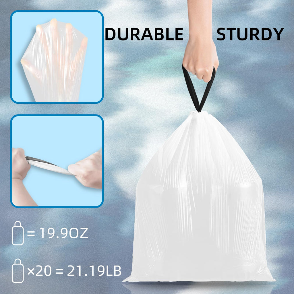 1.6 Gallon Mini Drawstring Trash Bags, 120 Counts White Trash Bin Liners L486