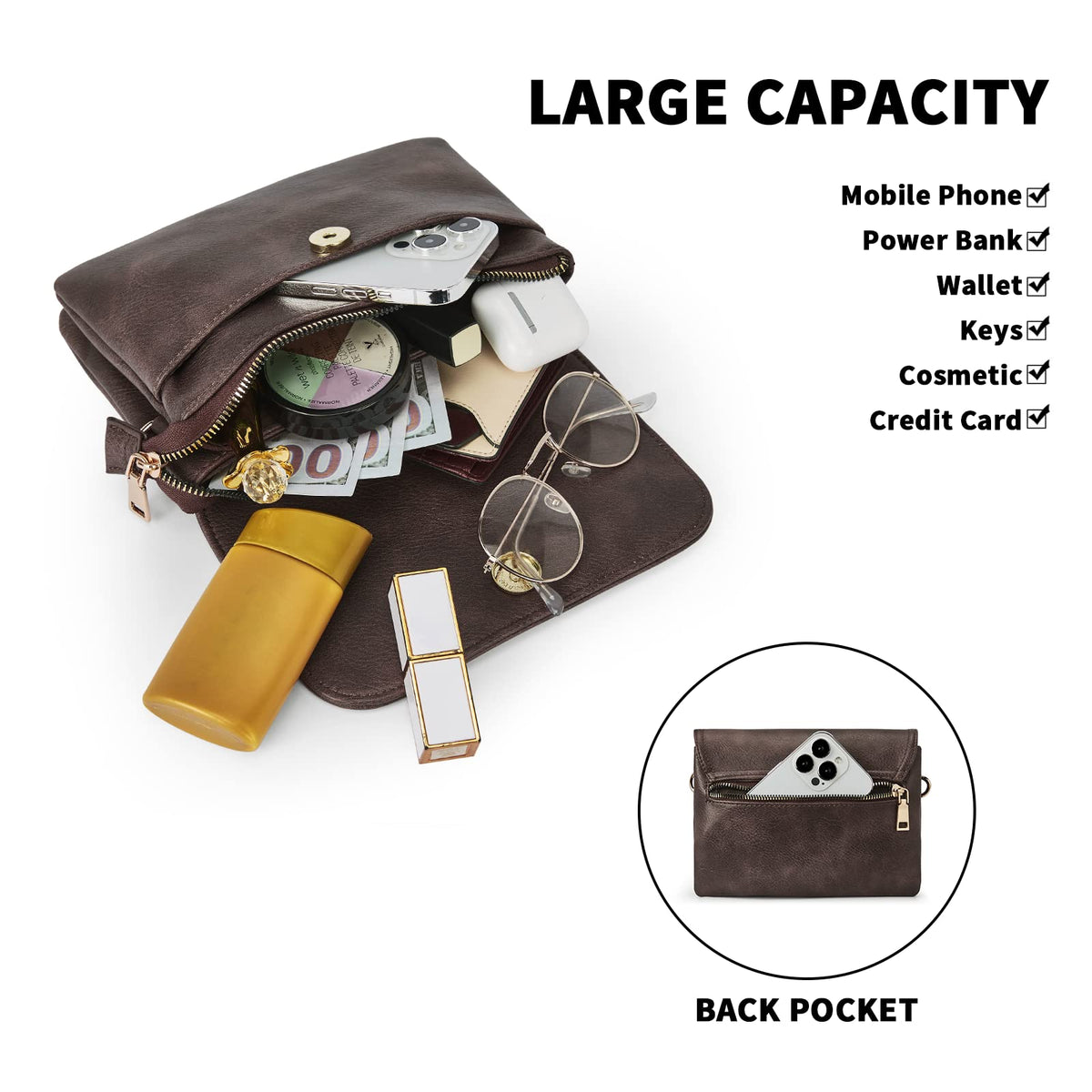 Small Vegan Leather Crossbody Bag with Adjustable Strap E9536