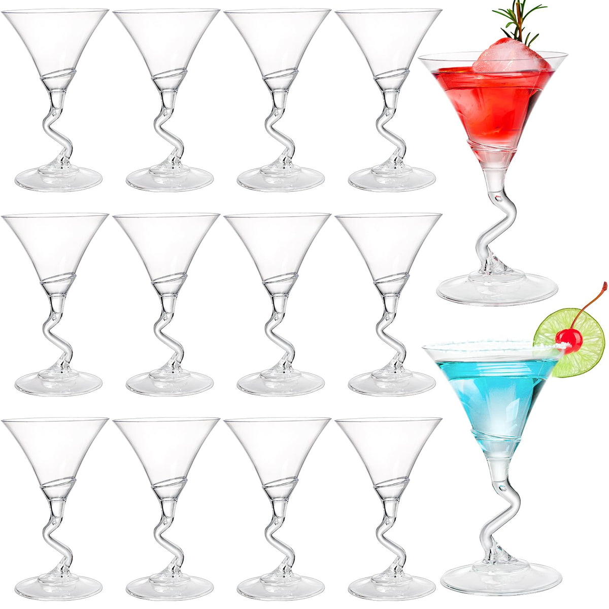 18 Pack 5 Oz Plastic Martini Glasses with Twisted Stem C89840