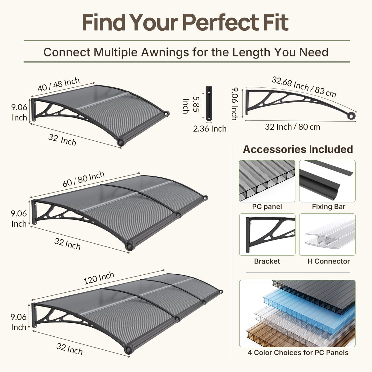 32" x 48" Window Door Awning Canopy with Drainage J911464