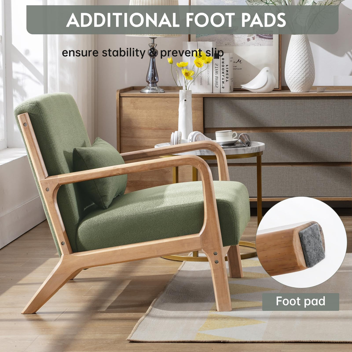 Mid Century Modern Accent Chairs Set of 2 Fabric Wood Armchair N164