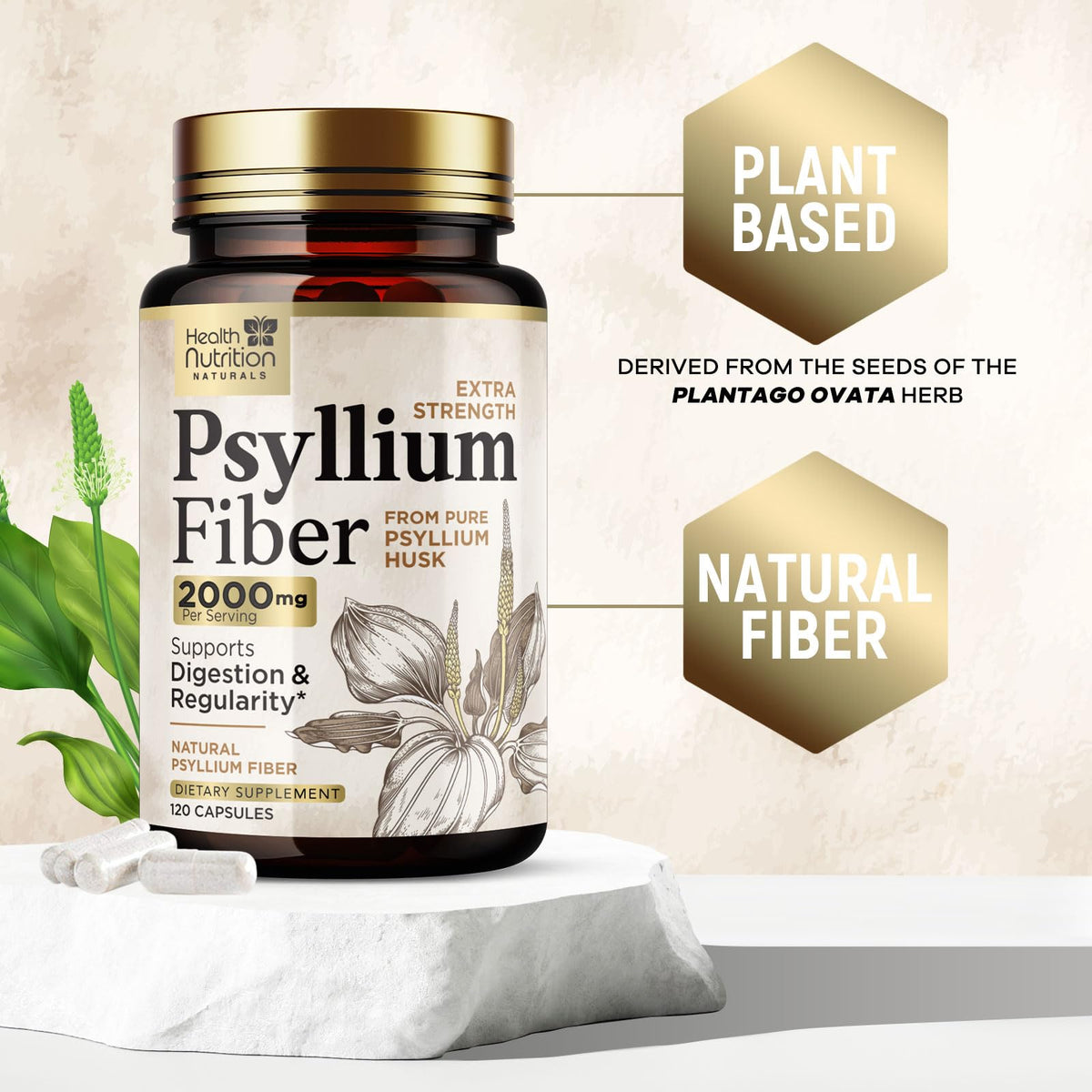 Psyllium Husk Capsules 2000 mg 120 Capsules U219