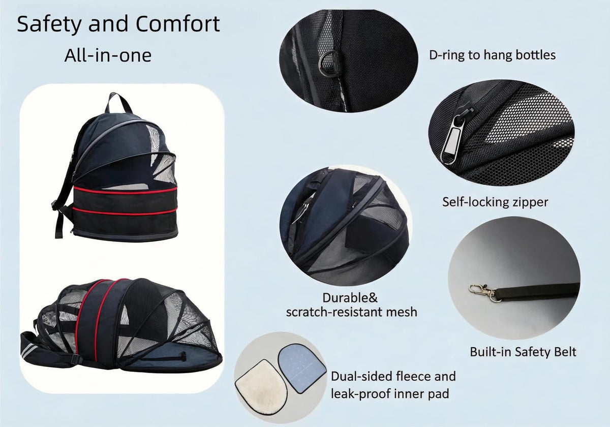 Expandable Dog Backpack Carrier with Breathable Front Opening-Black N6426