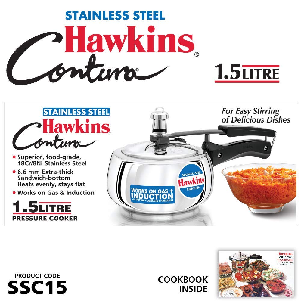 Stainless Steel Induction Gas Compatible Pressure Cooker Combo Set, Silver (1.5 litre and 3 litre) F920
